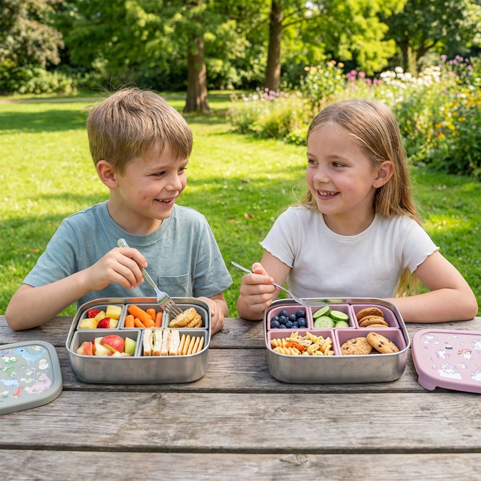Stainless Steel Bento Lunch Box With Removable Silicone Compartments