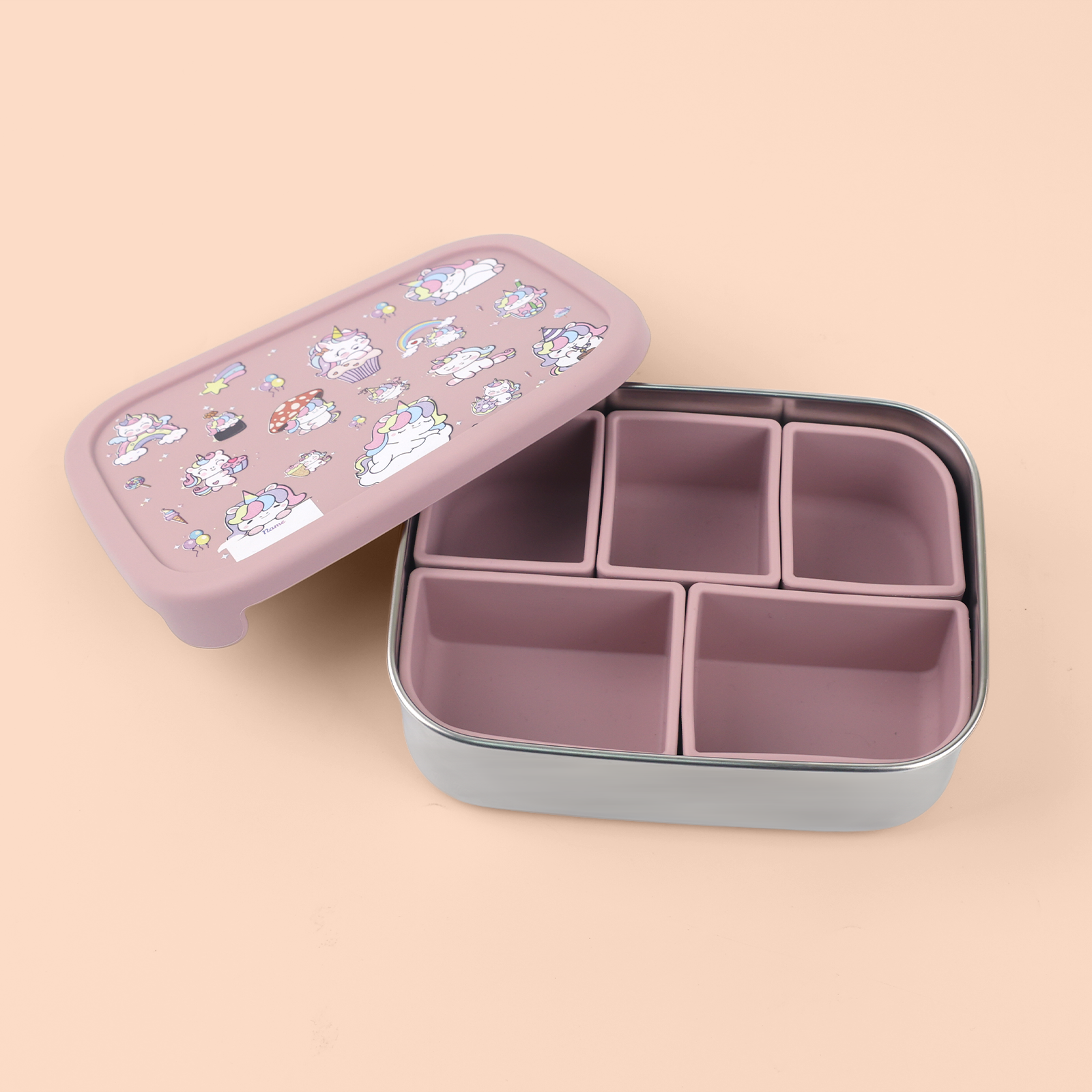 Stainless Steel Bento Lunch Box With Removable Silicone Compartments