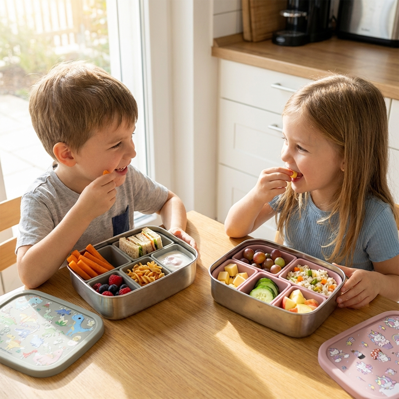 Stainless Steel Bento Lunch Box With Removable Silicone Compartments