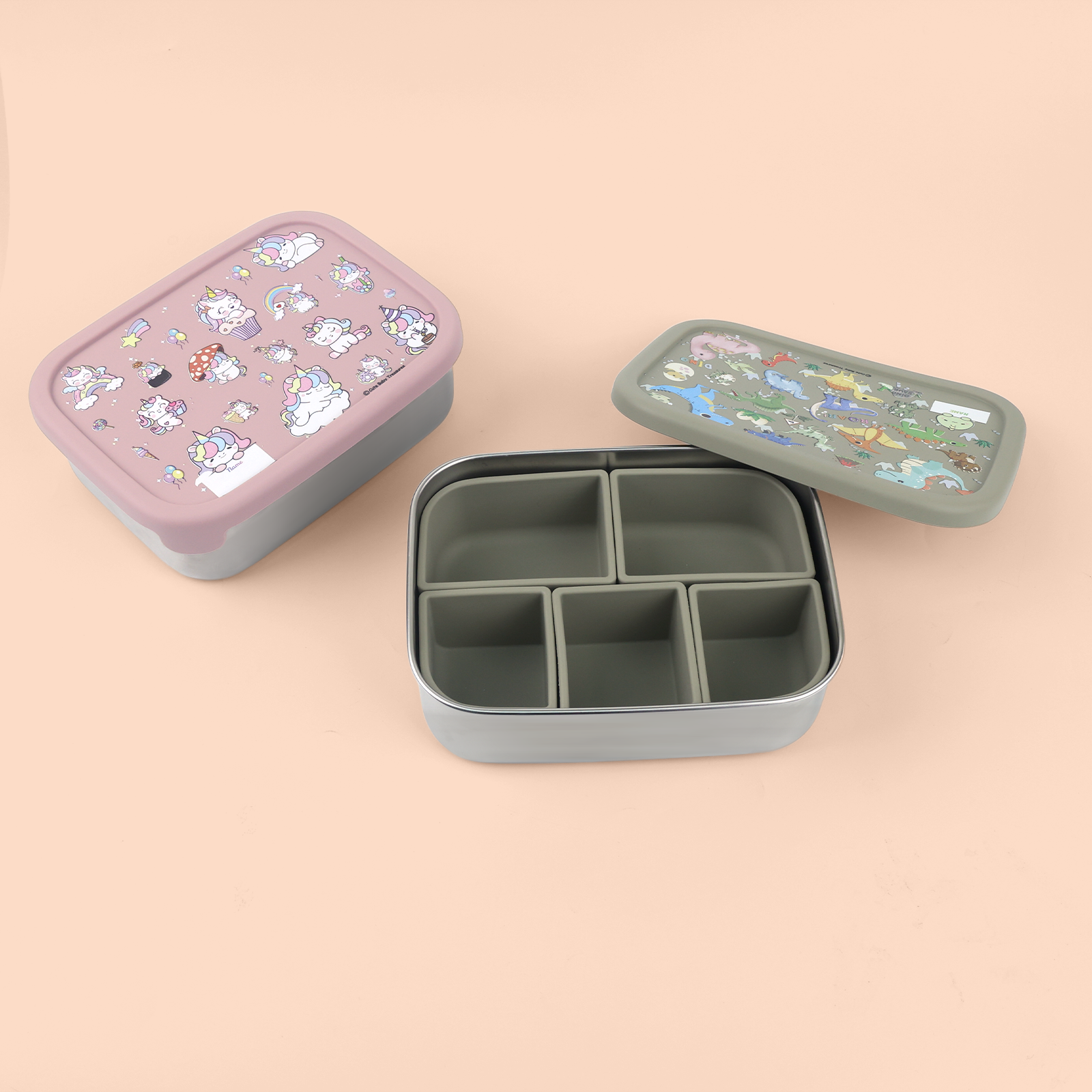 Stainless Steel Bento Lunch Box With Removable Silicone Compartments