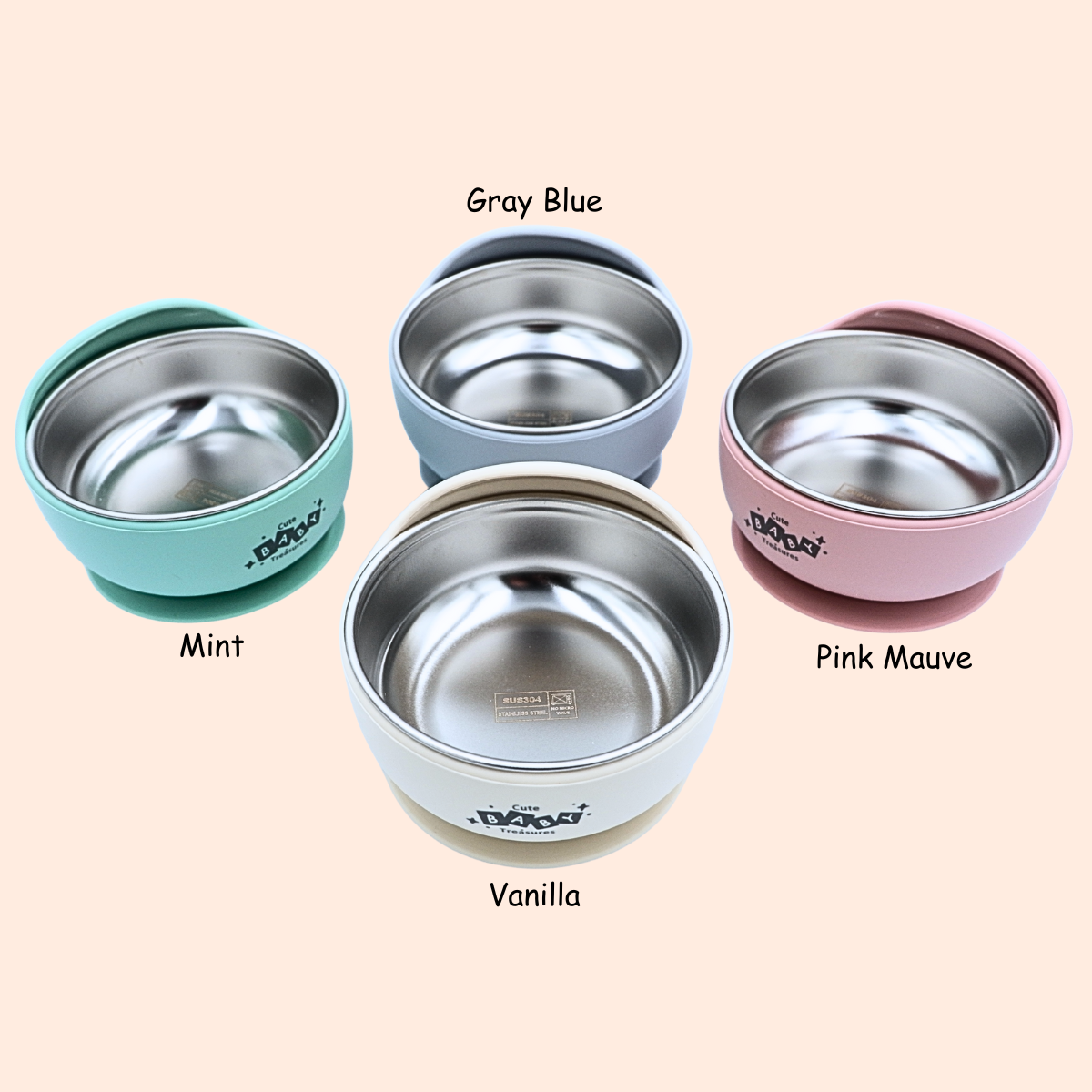 Stainless Steel Bowl with Removable Silicone Rim & Suction Base