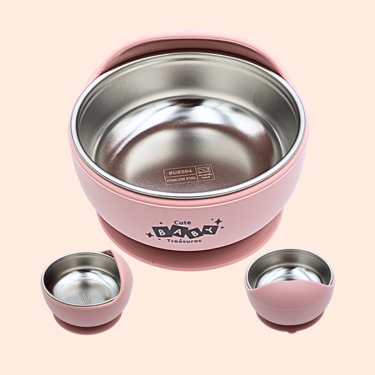 Stainless Steel Bowl with Removable Silicone Rim & Suction Base