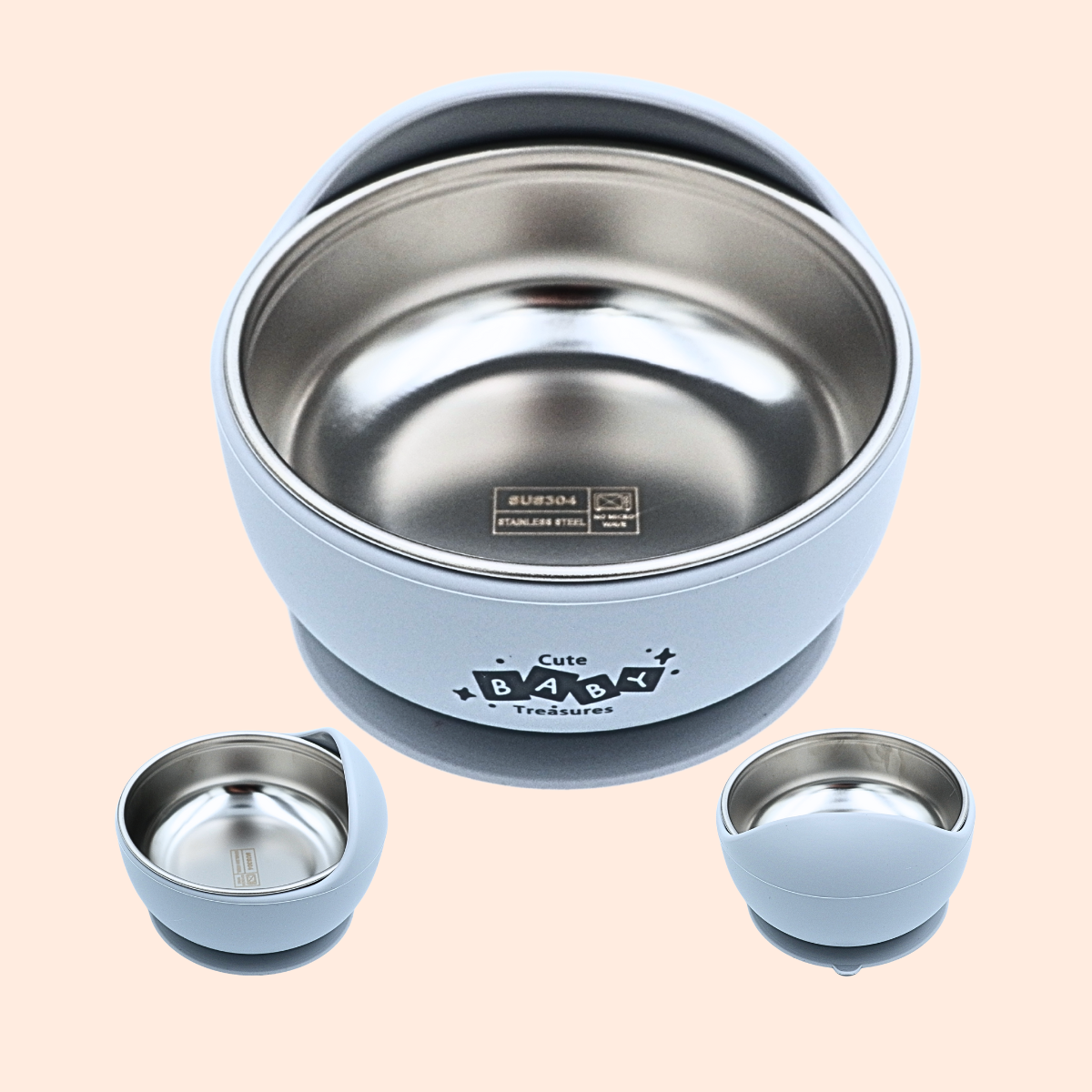 Stainless Steel Bowl with Removable Silicone Rim & Suction Base