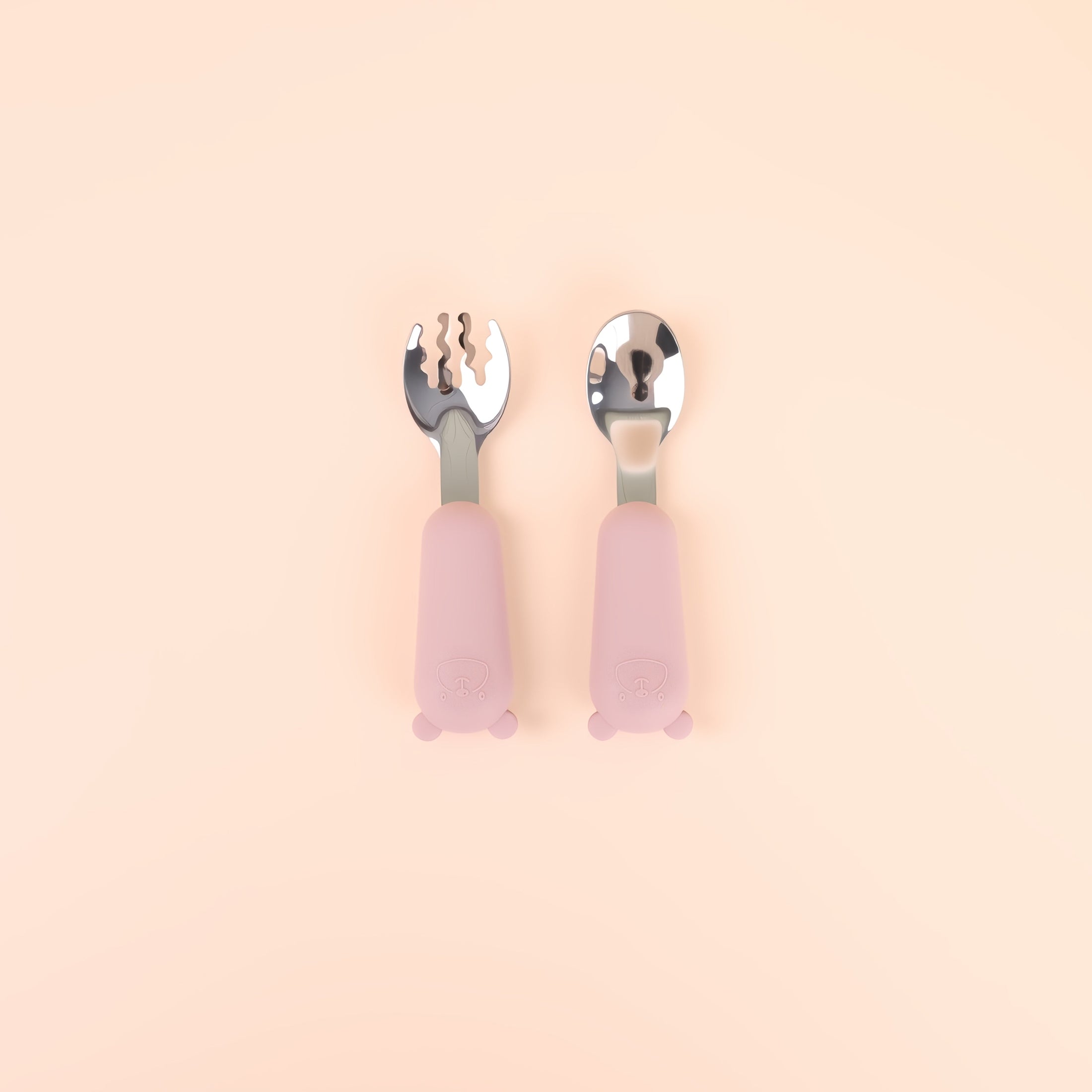 Stainless Steel Fork & Spoon with Bear Silicone Handle