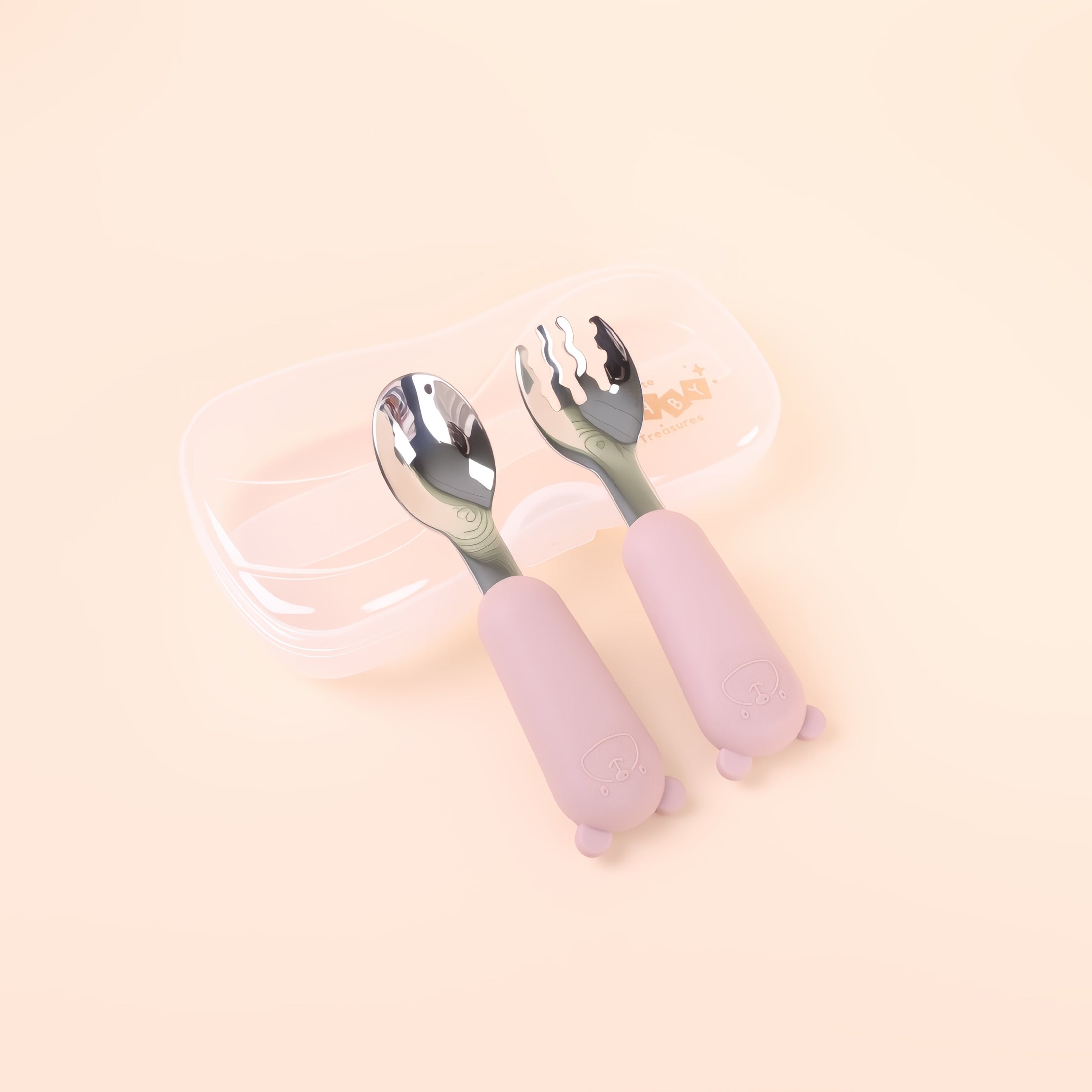 Stainless Steel Fork & Spoon with Bear Silicone Handle