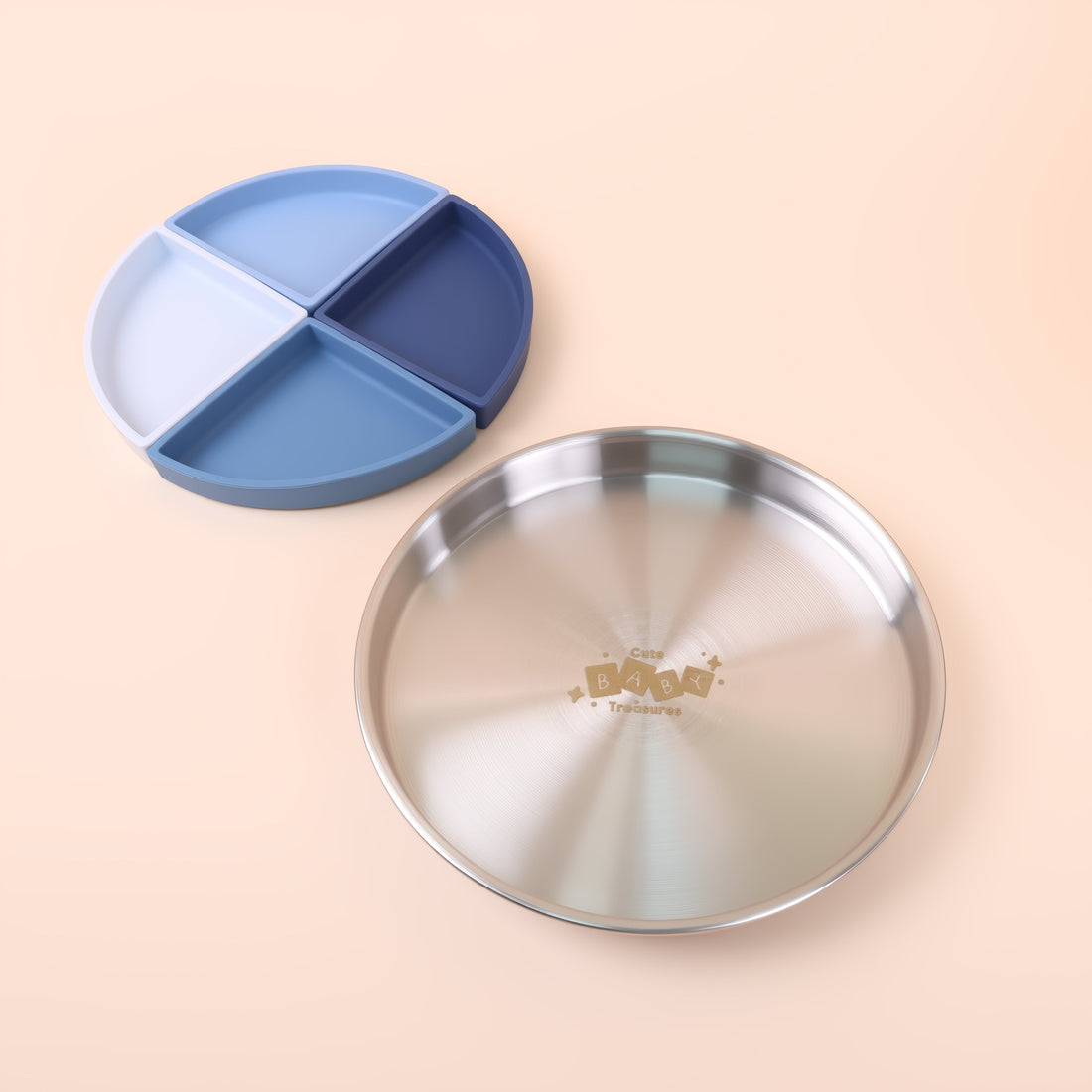 Stainless Steel Kids Plate with Removable Silicone Dividers
