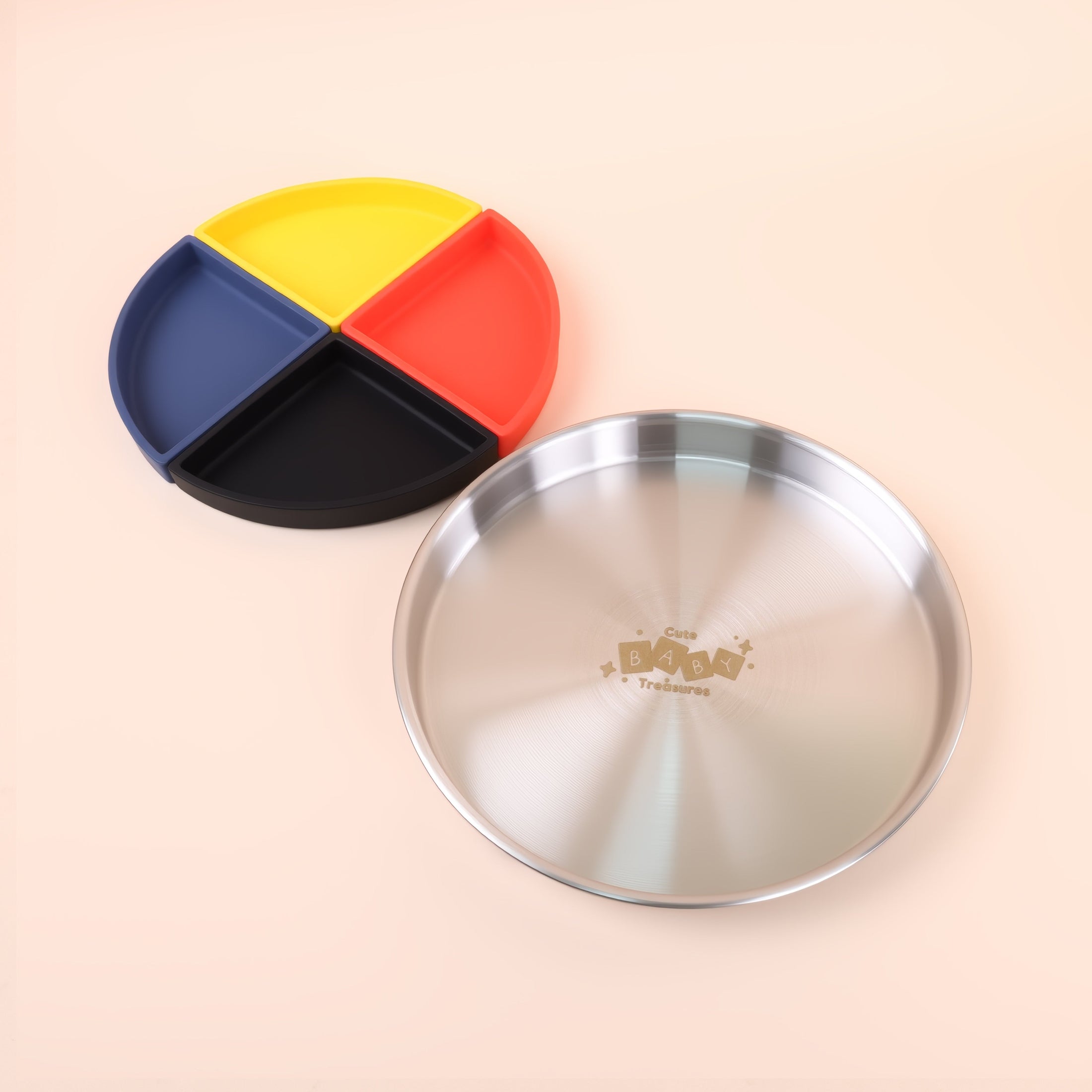 Stainless Steel Kids Plate with Removable Silicone Dividers