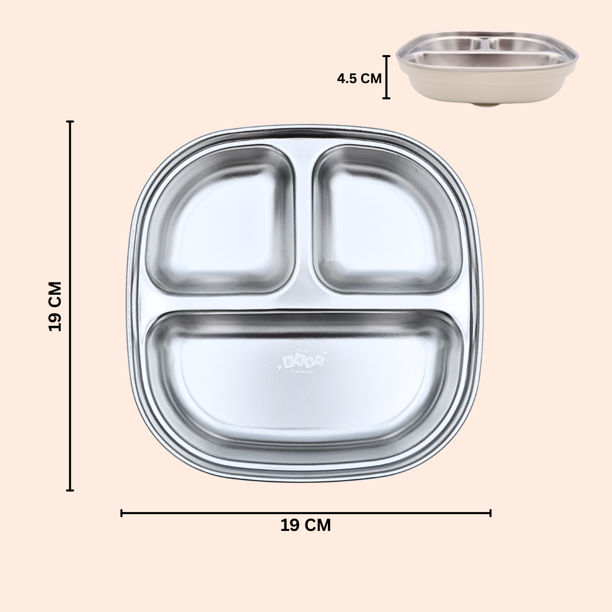 Stainless Steel Square Deep Plate - Cute Baby Treasures